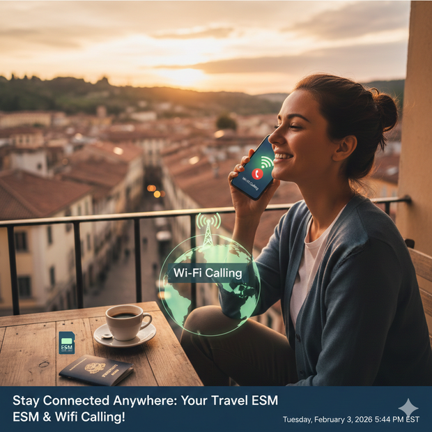 Traveler using Wi‑Fi Calling with a data-only eSIM