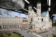 Miniature Warsaw streets and church at Kolejkowo Warszawa