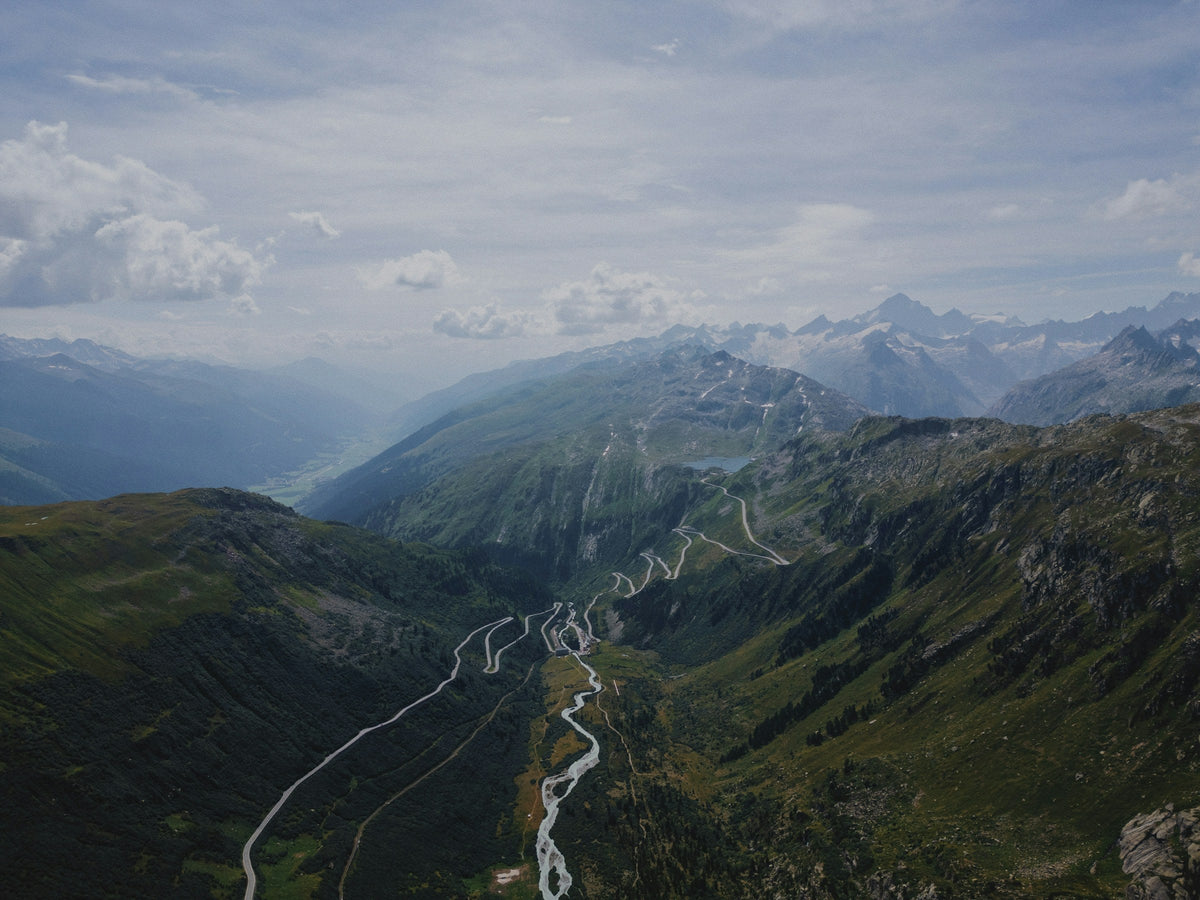 Winding road on Furka Pass in Switzerland