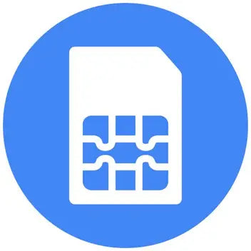 White SIM card icon on a blue circle background